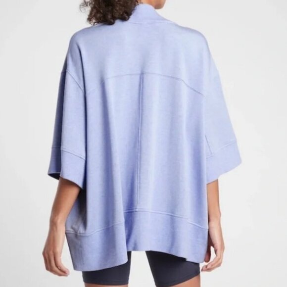 Athleta Lotus Wrap Textured Cardigan Heather Blue Open Front Sweater Size S/M - Picture 3 of 9